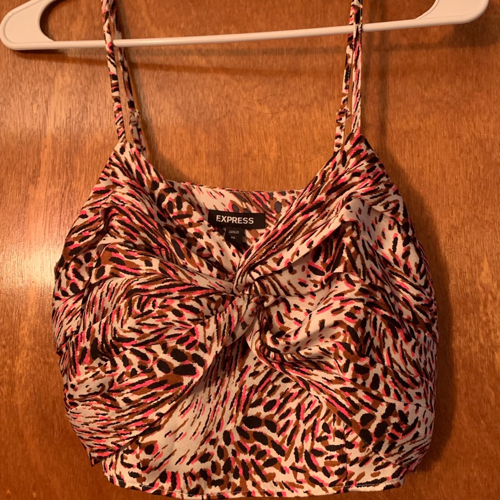 Express Women's Pink and Black Patterned Top